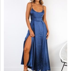Blue satin prom dress